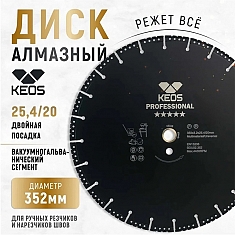 Характеристики дисков алмазных универсальных Keos Professional 350 мм Характеристики дисков алмазных универсальных Keos Professional 350 мм