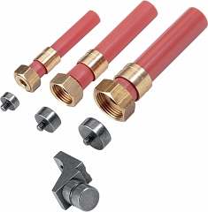 Применение пресс-головки для тройников, уголков, гребенок, переходных фитингов REMS UNI T/L с резьбовыми калибрами Применение пресс-головки для тройников, уголков, гребенок, переходных фитингов REMS UNI T/L с резьбовыми калибрами