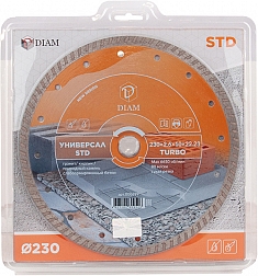 Упаковка алмазного отрезного круга Diam STD Turbo Универсал 230 мм Упаковка алмазного отрезного круга Diam STD Turbo Универсал 230 мм