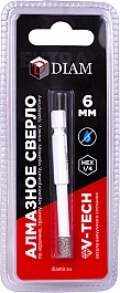Упаковка алмазного сверла вакуумного спекания Diam Extra Line V-Tech HEX-E 1/4" 6 мм